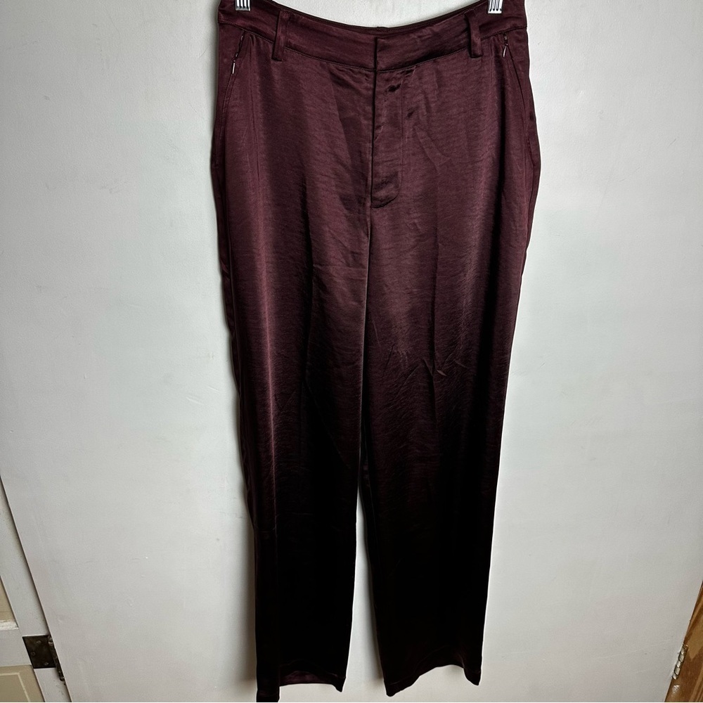 Good American Satin Pants Wide Leg Trouser Women's Size 2 or 26 Burgundy Stretch